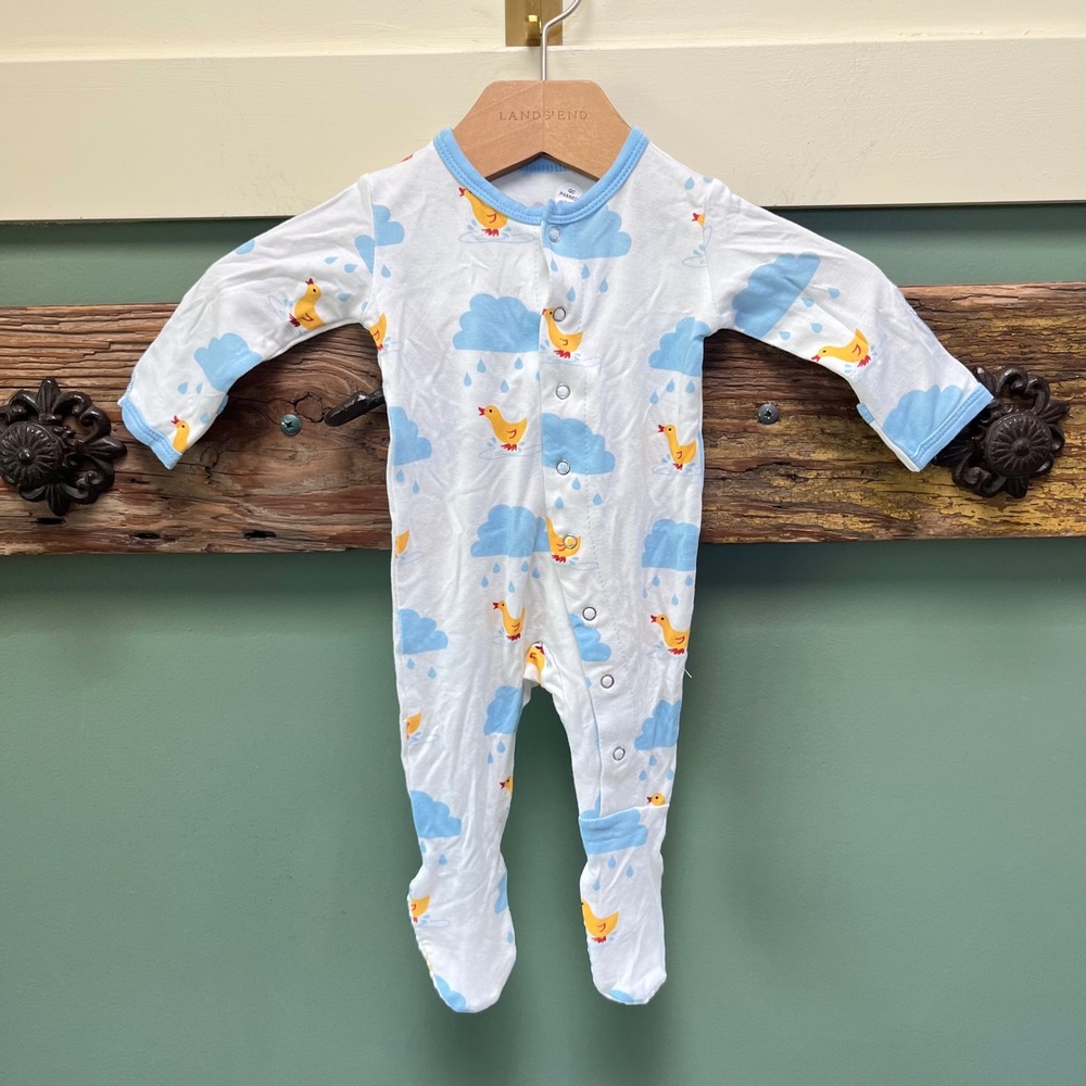 KicKee Pants Newborn Footie Sleeper Bamboo Duck Rain Cloud‎ Print Blue White NB